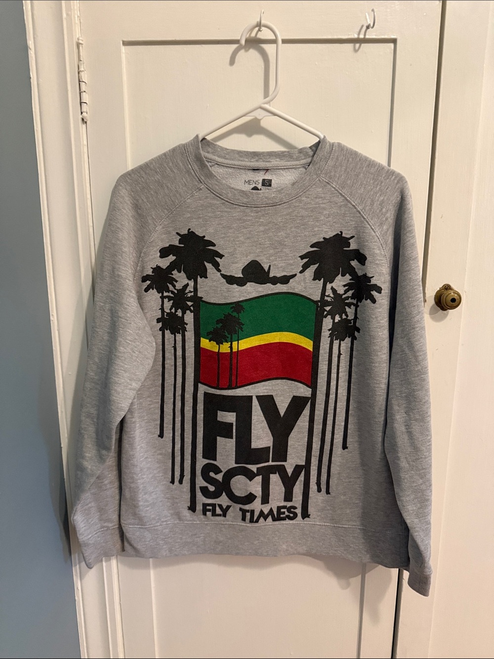 Fly Society Gray Crewneck Sweatshirt with Green/Red/Yellow Flag Graphic